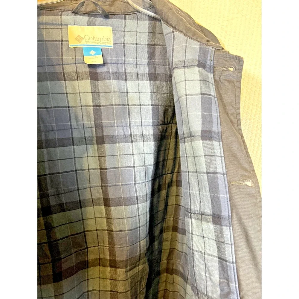 Columbia Lodge Chore Coat Jacket Mens XXL Navy Blanket Leather‎ Patch Canvas 90s